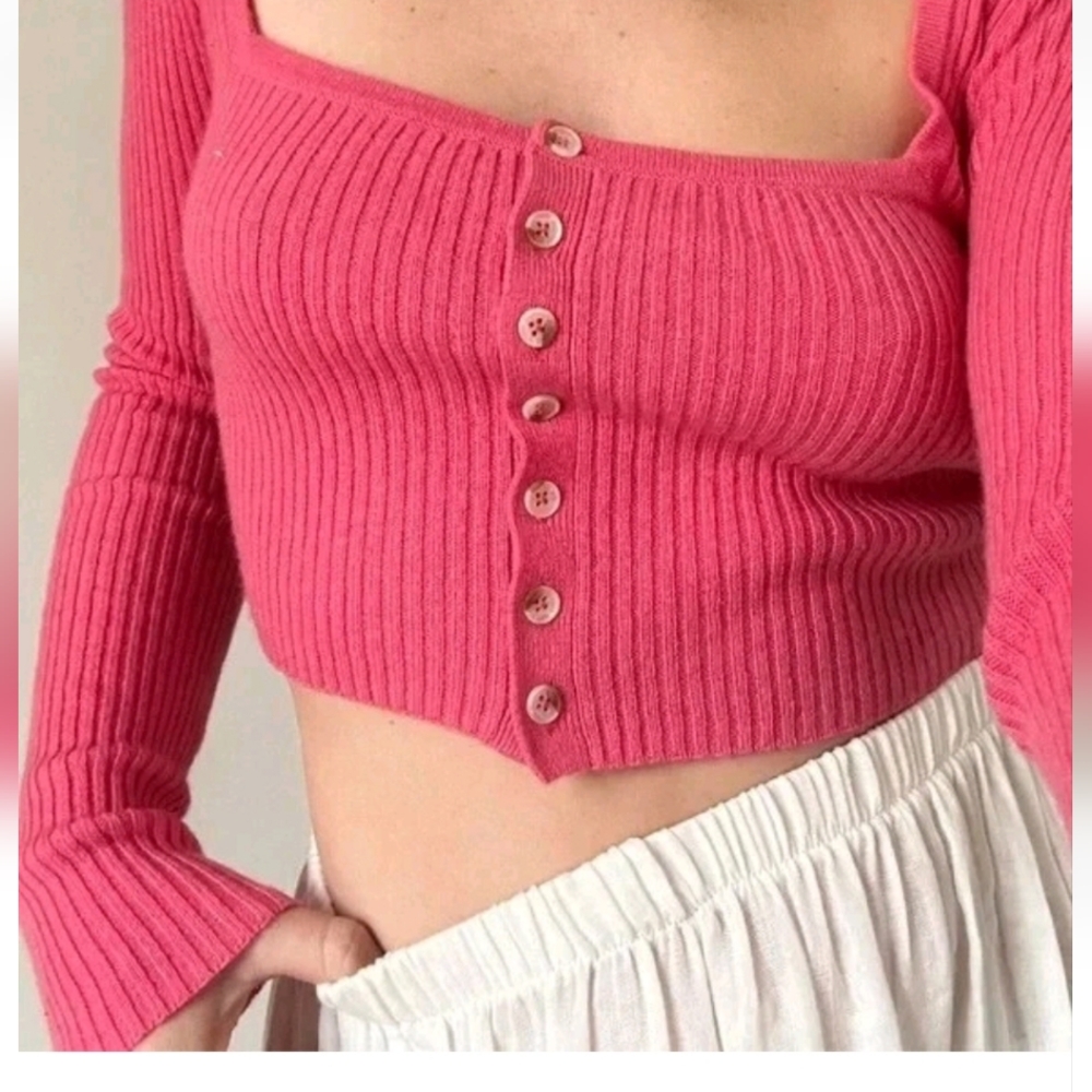 💕REFORMATION💕 Idina Cashmere Cropped Cardigan ~‎ Snapdragon Pink SZ SMALL NWOT